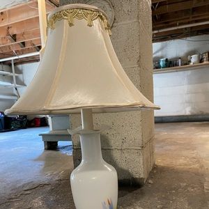 White lamp with different colors on the bottom. Very elegant